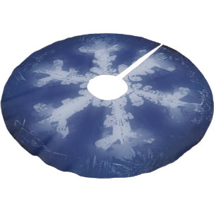 Falda Para El Árbol De Navidad De Poliéster Blanco sobre el copo de nieve azul-negro