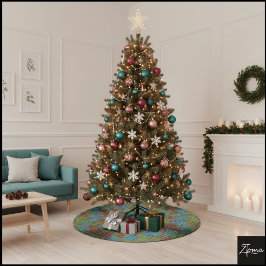 Falda Para El Árbol De Navidad De Poliéster Bloques geométricos de rejilla de diamante digital