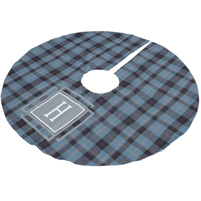 Falda Para El Árbol De Navidad De Poliéster Blue Black Tartan Monogram  (Angular)
