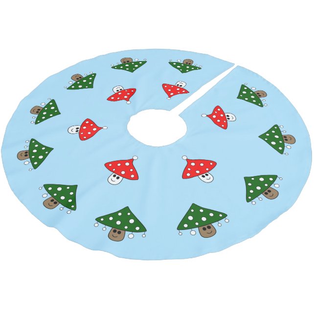 Falda Para El Árbol De Navidad De Poliéster Blue Festive Mushrooms Tree Skirt (Angular)