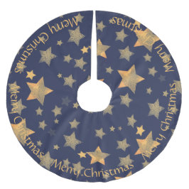 Falda Para El Árbol De Navidad De Poliéster Blue Gold Christmas Star Elegant Vintage Classy
