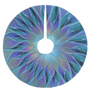 Falda Para El Árbol De Navidad De Poliéster Blue Purple Flower Dream Resumen arte fractal