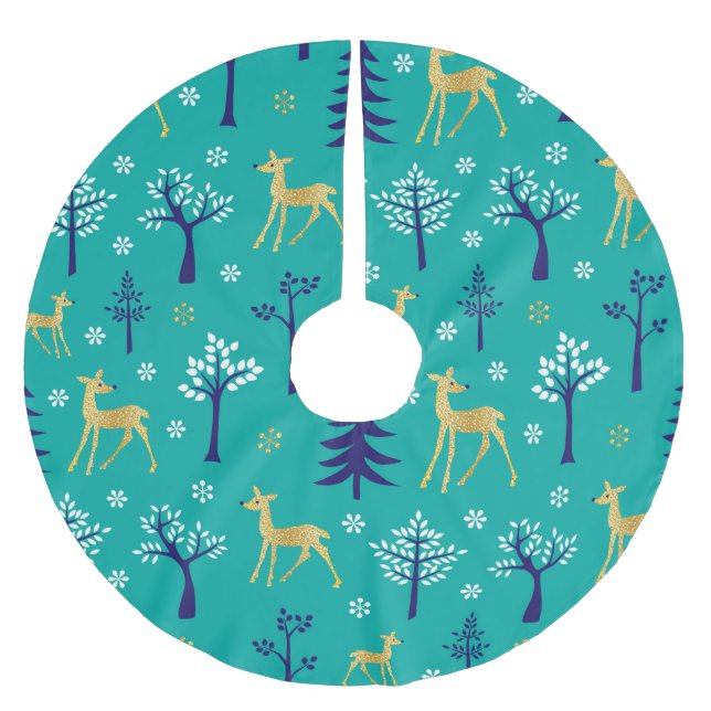 Falda Para El Árbol De Navidad De Poliéster Boho Trees Gold Deers Modern (Anverso)