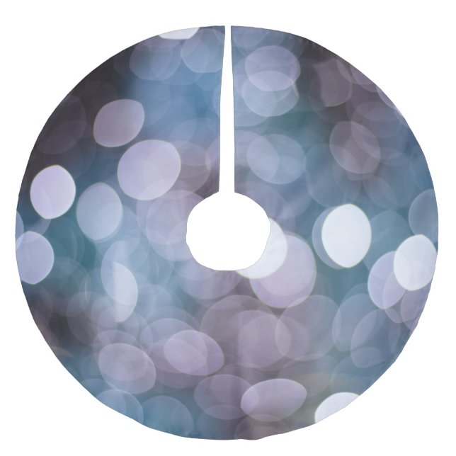 Falda Para El Árbol De Navidad De Poliéster Bokeh gris azul, fondo abstracto. (Anverso)