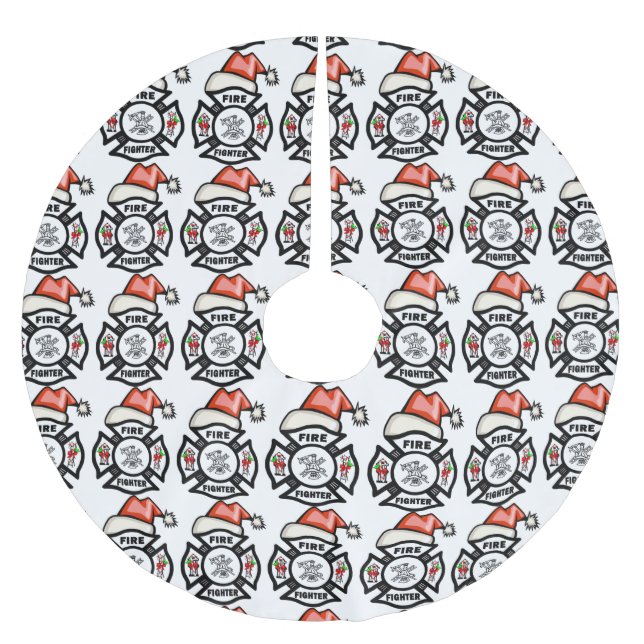 Falda Para El Árbol De Navidad De Poliéster Bombero Santa (Anverso)