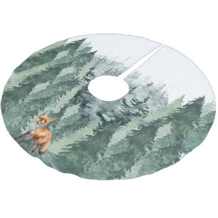 Falda Para El Árbol De Navidad De Poliéster Bosque de acuarela con magia de Navidad de zorro
