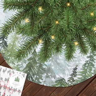 Falda Para El Árbol De Navidad De Poliéster Bosque de pinos acuarela