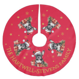 Falda Para El Árbol De Navidad De Poliéster Boston Terrier Viste A Un Gorra Navidad