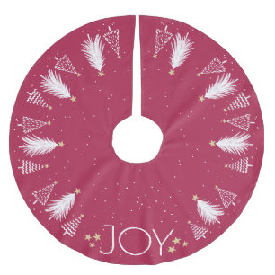 Falda Para El Árbol De Navidad De Poliéster Brillante árbol de navidad rojo y blanco con estre