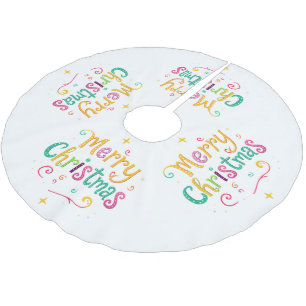 Falda Para El Árbol De Navidad De Poliéster Brillante y fresca Feliz Navidad