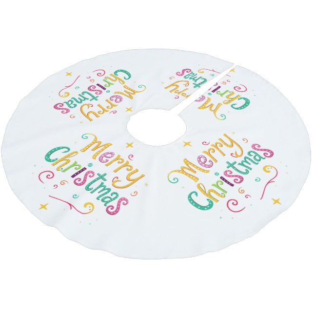 Falda Para El Árbol De Navidad De Poliéster Brillante y fresca Feliz Navidad (Angular)