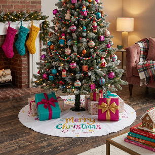 Falda Para El Árbol De Navidad De Poliéster Brillante y fresco Feliz Navidad