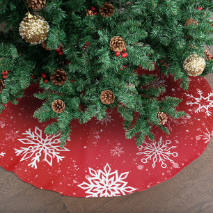 Falda Para El Árbol De Navidad De Poliéster Brillantes de nieve blancas rojas