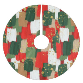 Falda Para El Árbol De Navidad De Poliéster Brushstroke Cheer in Red, Green & Gold