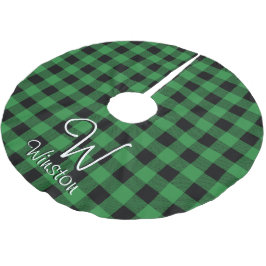 Falda Para El Árbol De Navidad De Poliéster Búfalo Check Green Plaid Monograma cepillado Polie