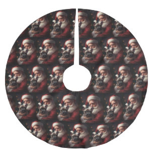 Falda Para El Árbol De Navidad De Poliéster Bulldog francés con Navidades festivos de Santa Cl