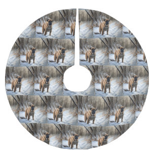 Falda Para El Árbol De Navidad De Poliéster Bullmastiff deja que nieve Navidades