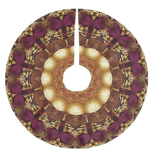 Falda Para El Árbol De Navidad De Poliéster Burgundy Gold Flowt Holiday Tree Skirt (Anverso)