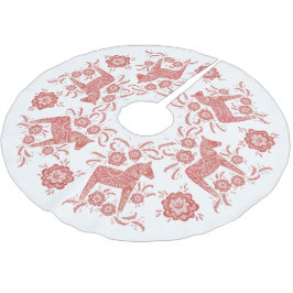 Falda Para El Árbol De Navidad De Poliéster Caballo de dala sueco rojo y blanco