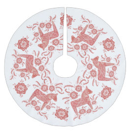 Falda Para El Árbol De Navidad De Poliéster Caballo de dala sueco rojo y blanco