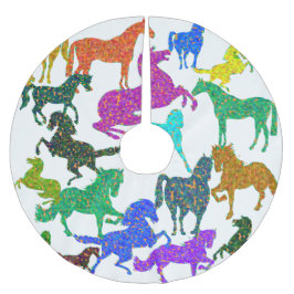 Falda Para El Árbol De Navidad De Poliéster Caballos arco iris - "¡Tonto por caballos!"
