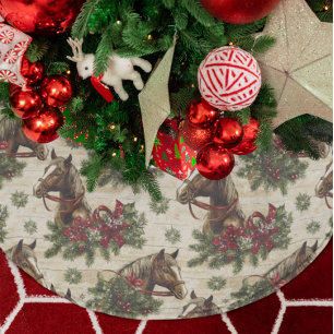 Falda Para El Árbol De Navidad De Poliéster Caballos de Navidades de país