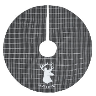 Falda Para El Árbol De Navidad De Poliéster Cabezal de Stag en blanco y negro