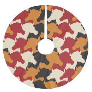 Falda Para El Árbol De Navidad De Poliéster Cabezas de unicornio de camuflaje, patrón de repet