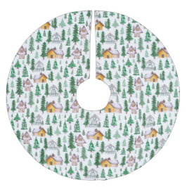 Falda Para El Árbol De Navidad De Poliéster Cabinas de color de agua acogedoras en el patrón d