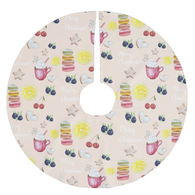 Falda Para El Árbol De Navidad De Poliéster Cacao caliente limón crema acuática (Anverso)