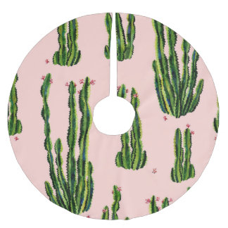 Falda Para El Árbol De Navidad De Poliéster Cacti acuarela: Floreciente patrón sin foco