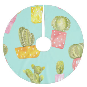 Falda Para El Árbol De Navidad De Poliéster Cacti espinoso en ollas, patrón de acuarela.