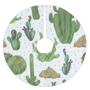 Falda Para El Árbol De Navidad De Poliéster Cactus acuarela, patrón natural sin fisuras.