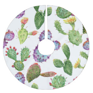 Falda Para El Árbol De Navidad De Poliéster Cactus Tropical: Patrón acuarela sin foco