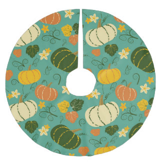 Falda Para El Árbol De Navidad De Poliéster Calabazas, hojas: patrón vegetal otoñal