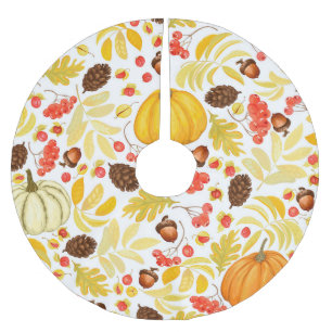 Falda Para El Árbol De Navidad De Poliéster Calabazas otoñales, bellotas, fondo vintage.