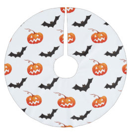 Falda Para El Árbol De Navidad De Poliéster Calabazas y murciélagos de Halloween, truco o truc