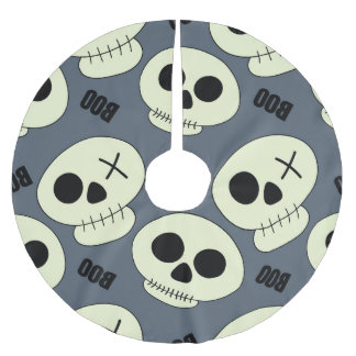 Falda Para El Árbol De Navidad De Poliéster Calavera de Halloween, Diseño Infantil Boo.