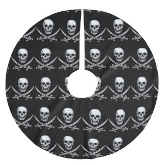 Falda Para El Árbol De Navidad De Poliéster Calavera pirata y espadas cruzadas (TLAPD)