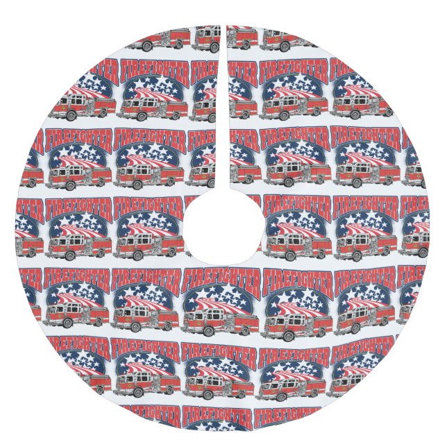 Falda Para El Árbol De Navidad De Poliéster Camión contraincendios (Anverso)