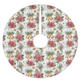Falda Para El Árbol De Navidad De Poliéster Campanas de navidades, pájaros y poinsettias