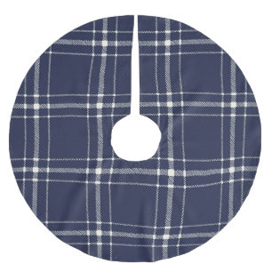 Falda Para El Árbol De Navidad De Poliéster Campo de granja Navy Blue Plaid Simple Moderno