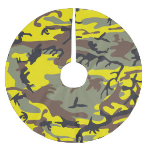 Falda Para El Árbol De Navidad De Poliéster Camuflaje amarillo y marrón, ejército