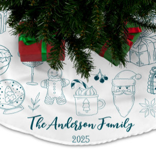 Falda Para El Árbol De Navidad De Poliéster Caprichosa Doodle Navideña Quirky