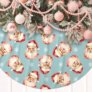 Falda Para El Árbol De Navidad De Poliéster Cara de Santa Claus Vintage Azul Acuarela