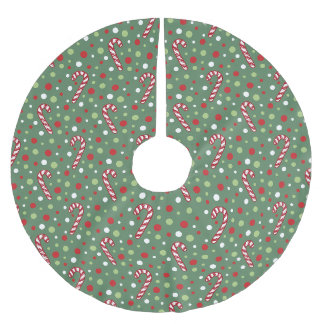 Falda Para El Árbol De Navidad De Poliéster Caramelo de Navidad y Lunares Verde