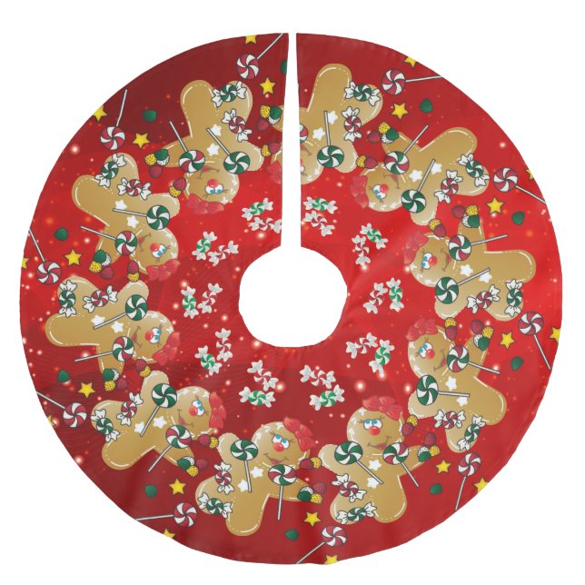 Falda Para El Árbol De Navidad De Poliéster Caramelo del dulce del navidad del pan de jengibre (Anverso)