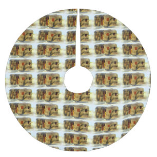 Falda Para El Árbol De Navidad De Poliéster Caravana de madera clásica de época