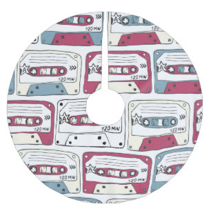 Falda Para El Árbol De Navidad De Poliéster Casetes de música retro: Patrón de fondo de rock