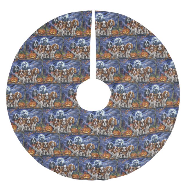 Falda Para El Árbol De Navidad De Poliéster Cavalier King Charles Spaniel Halloween Spooky (Anverso)